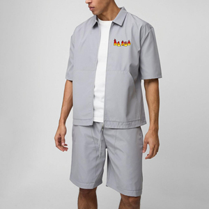 Nouveau arrivé 2025 100% coton hommes ensemble court été vêtements décontractés deux pièces chemise et short ensemble personnalisé imprimé logo hommes ensemble court - Product Image 6