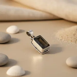 Pendentif en argent 925 avec quartz fumé de forme rectangulaire pour bijoux en cristal pour femmes - Product Image 3