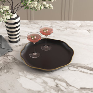 Black Luxury Design Wavy <b>Border</b> Aluminium Tray For Serving in Hotel Restaurants Wedding Home From India - Product Image 3