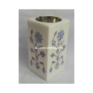 Quemador de Incienso Hecho a Mano con Forma Cuadrada, Incrustaciones de Nácar Azul y Mármol Blanco Natural, Diseño Floral, para Decoración del Hogar - Product Image 1