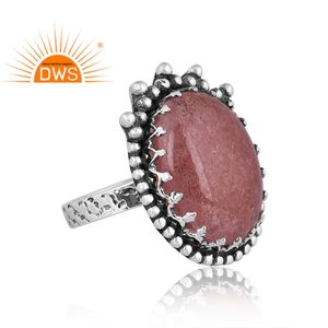 Bague empilable en argent sterling oxydé de qualité supérieure en quartz fraise naturel Fabricant de bijoux personnalisés - Product Image 3