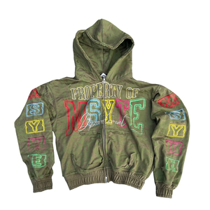 เสื้อฮู้ดดี้สตรีทแวร์ทรงโอเวอร์ไซส์แบบครอป ผ้าเฟรนช์เทอร์รี่ฟอกสีสไตล์วินเทจ ดีไซน์ซิปแบบดิสเทรส - Product Image 5