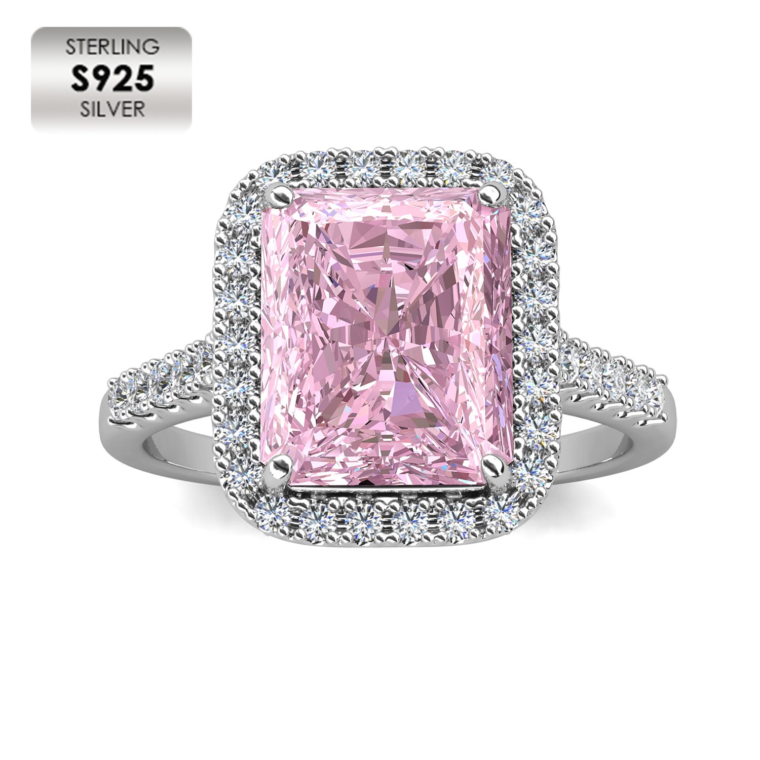 925 Silver 18K White Plated Fine Jewelry Statement Ring (Pink)
