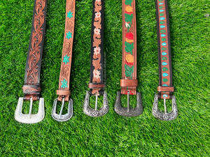 New Arrival Genuine <b>Leather</b> Western Hand <b>Tooled</b> and Hand Painted Floral <b>Belts</b> Real Handmade <b>Tooled</b> <b>Leather</b> Unisex Waist <b>Belts</b> - Product Image 6