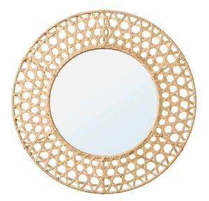 High Quality Round Shape Rattan Mirror Hanging <b>Wall</b> Living Room <b>Bathroom</b> Decoration Customized logo <b>Print</b> Wholesale Unique - Product Image 3