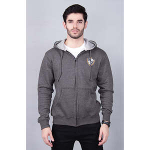 Sudadera con capucha ligera para hombre con cremallera completa, logotipo personalizado, MOQ bajo, color carbón, tela French Terry, antiarrugas - Product Image 1