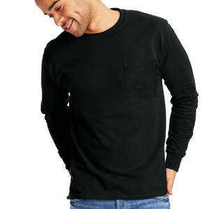 Camiseta de algodón ajustada para hombre con manga larga de secado rápido y bolsillo con estampado de logotipo personalizado sólido de peso medio Essential Basics - Product Image 4