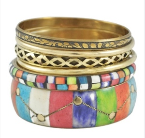 Antique Look Brass and Blue Inlaid Bangle <b>Bracelet</b> - Product Image 6