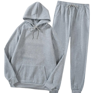 Conjunto Deportivo de Sudadera con Capucha y Pantalones Jogger para Hombre, Color Gris Claro, Lavado Ácido, Felpa Suave, Estilo Urbano Minimalista, Ropa de Invierno - Product Image 2