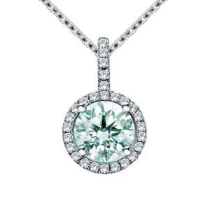 Pendentif Halo en diamant Moissanite rond de couleur bleu blanc de qualité AAA+ 1,57 Ct en argent sterling Cus-Jew55 - Product Image 1