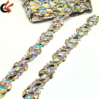 Bande décorative de strass thermocollants pour costumes de carnaval, en acrylique doré transparent AB, garniture de strass en plastique