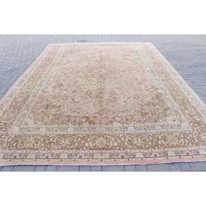 Vintage Oversize Eco Friendly Latex Backing Rug 9.5x12.8 ft Pink <b>Brown</b> Patchwork Dining Room <b>Wool</b> - Product Image 1