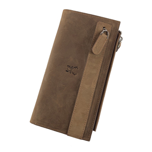 Premium Zippered Hand Band Genuine Leather Wallet <b>Slim</b> Luxury Design Logo Brown Color Size 9.5cm-18.5cm-2cm Made Turkey - Product Image 2