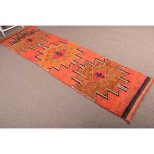 Tapis turc Herki 2,6x9,4 pieds, tapis oriental vintage en laine marron orangé - Product Image 4