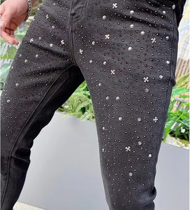 กางเกงยีนส์แฟชั่นประดับเพชรสำหรับผู้หญิง เอวสูง ทรงตรง แต่งคริสตัล สไตล์ลำลอง ผลิตจากโรงงาน กางเกงยีนส์ประดับคริสตัลสำหรับผู้หญิง - Product Image 6