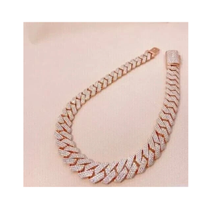 14K oro rosa acabado 15 Ct redondo Real Moissanite hombres Miami Cuban Link pulsera diamante pulseras y brazaletes - Product Image 3