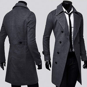 Abrigo de lana de doble botonadura para hombre, corte ajustado, chaqueta larga, abrigo informal de negocios, elegante abrigo de invierno con solapa de muesca - Product Image 4