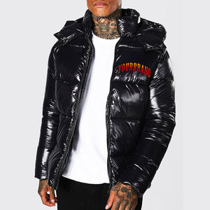High Quality Shiny <b>Black</b> Custom Canvas Puffer Jacket Keep Warm <b>Men's</b> Winter Thick Warm Waterproof Windproof Regular Fit for <b>Men</b> - Product Image 5