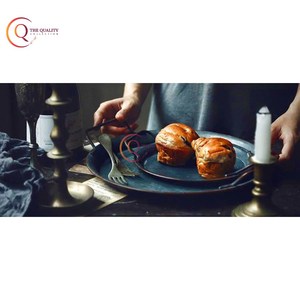 Plateau de service plaqué pour collations et boissons de table de ferme Nouveau plateau rond décoratif galvanisé avec poignée Plats et assiettes - Product Image 3