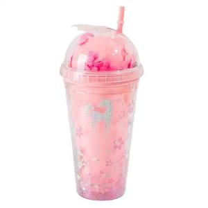 <b>Hot</b> Sell Creative and <b>Cute</b> Icy 660ml Pink Plastic <b>Water</b> <b>Bottle</b> with Straw-Perfect Summer Business Gift - Product Image 1