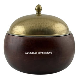 Olla decorativa de madera con tapa de diseñador, cazuela de mesa de forma redonda, diseñador clásico con estilo, nuevo calentador de alimentos de Metal - Product Image 5