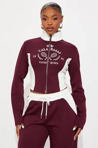 ชุดออกกำลังกายกางเกง2ชิ้นสำหรับผู้หญิงชุดวอร์มลำลองมีซิปรูดกางเกงทรงตรงมีเชือกรูด - Product Image 2