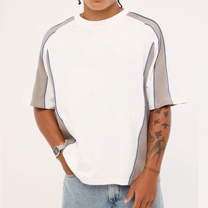 Streetwear Panel Pattern Baggy Plus Size <b>Down</b> Shoulder Loose Fit T-Shirt Plain Dyed Knitted Fabric 100% Cotton Jersey - Product Image 5