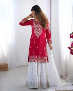 Bộ đồ <span class=keywords><strong>chiffon</strong></span> 3 món |   Áo shalwar kiểu Pakistan dành cho nữ |   Quần áo Ấn Độ Pakistan Váy Anarkali Kurti - Product Image 4