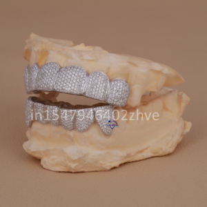 Tendance hip hop dents grillz en 925S argent moissanite diamant gros luxe vvs vs clarté glacé personnalisé grillz dentaire - Product Image 2