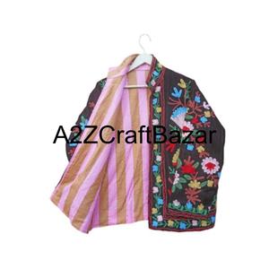 Blouson bomber vintage brodé à la main avec motif floral, en coton tricoté, réversible, écologique, respirant et à séchage rapide - Product Image 4