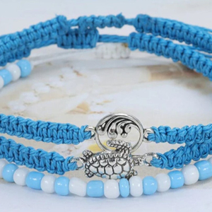 Wax <b>String</b>- Pura Vida Style <b>Bracelet</b> *BLUE WAVE TURTLE* Pack of 3 - Product Image 1