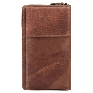 Portefeuille de voyage vintage en cuir véritable avec fermeture éclair, poche à monnaie, passant de ceinture et blocage RFID, pochette élégante faite à la main - Product Image 1