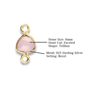 Véritable pierre précieuse de Prehnite 6mm en forme de trillion taillée à facettes en argent sterling 925 plaqué or Set de pendentifs doubles Charms - Product Image 2