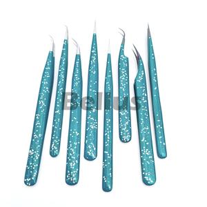 Pince à épiler en acier inoxydable à pointes multiples en fibres bleues douces et élégantes pour salon de beauté professionnel - Product Image 1