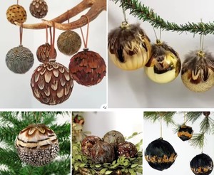 Bola de Navidad de pluma de pavo real Natural para adorno de árbol de Navidad festivo otoño decoración de boda fiesta Regalo De vacaciones suministro de artesanía - Product Image 4