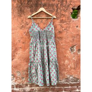Vestido de tirantes bohemio étnico para mujer, elegante, multicolor, 100% algodón, ropa de verano, estampado de bloques a mano, Maxi vestido de encaje Natural - Product Image 3