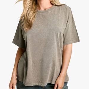 Tendance 2025 vêtements pour femmes en gros chemises pour femmes à manches courtes mode unisexe T-Shirts col rond femmes lavé à l'acide - Product Image 1