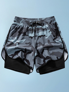 Pantalones cortos deportivos informales cómodos con cintura elástica para hombre, ropa transpirable de camuflaje hasta la rodilla para correr - Product Image 2