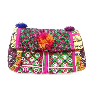 Vintage Tribal Banjaraคลัทช์กระเป๋าMessengerกระเป๋าสารพันHandmadeเหรียญTribal GypsyอินเดียBanjaraคลัทช์Kutchพู่