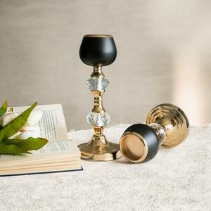 Candelabro de Metal Dorado de Lujo, Estilo Antiguo, Elegante, Grabado, Decoración para Mesa, Base de Cerámica con Bola, Portavelas - Product Image 3