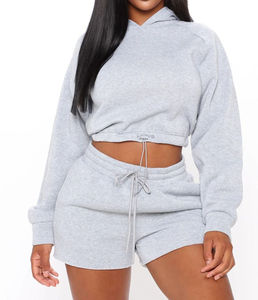 Conjunto de dos piezas de ropa de fabricante para mujer, conjunto de Top corto y pantalones cortos con capucha recortada personalizada, conjunto de media cremallera - Product Image 1