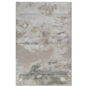 Tapis rectangulaire en laine et soie de bambou noué à la main Entropy Blue, design abstrait patchwork pour couloir, idéal pour chambre d'adolescent, tapis de chambre sur mesure - Product Image 1