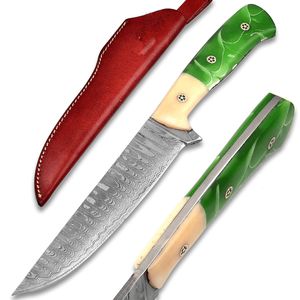 Couteau de chef en damas fait à la main personnalisé couteau à désosser avec manche en bois et étui en cuir - Product Image 1