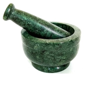 Pilon mortier en marbre vert pour la cuisine | Ensemble robuste pour moudre les épices et les herbes (5 pouces) | Premium Okhli Rolu Rokali - Product Image 3