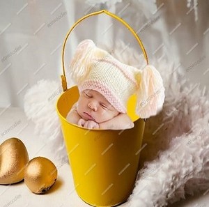 Accesorios de fotografía para recién nacidos, cubo redondeado de metal amarillo para bebés y bebés para interiores y exteriores para uso en la sala de estar - Product Image 1