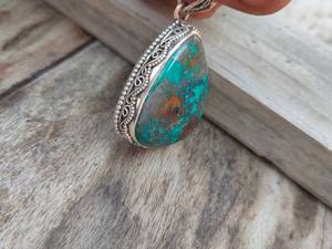 Chrysocolla ธรรมชาติ16X22มม. การตั้งค่ารูปทรงแฟนซีจี้925ทึบทำด้วยมือเงินสเตอร์ลิงเครื่องประดับวาเลนไทน์ - Product Image 3