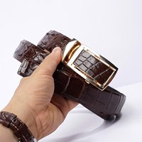 Sabuk kulit buaya asli dua lapis, gesper otomatis dapat disesuaikan, kasual bisnis, sabuk kulit buaya asli untuk pria, grosir