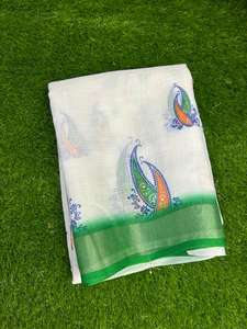 ผ้าไหมวานเด มาการาม ฮีเทอเรจ ซิลค์ สวадेश ซารี ผ้าไหมแท้ ทอแบบไตร-คัลเลอร์ ทิรันกา สีเหลืองอำพัน มรกต ผ้าไหมราชวงศ์ สไตล์ลำลอง - Product Image 3