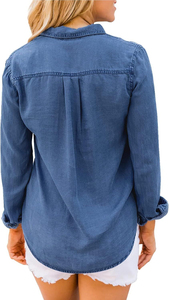 Chemise en jean pour femme, style décontracté à manches longues pour un usage quotidien, chemise en jean classique pour femme, légère et confortable - Product Image 2