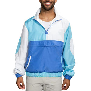 Chaqueta Cortavientos Ligera Personalizada con Media Cremallera para Hombre y Mujer, Panel de Bloques de Color en la Parte Delantera, Bolsillo Grande, Material Impermeable, Talla Grande - Product Image 1